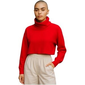 Forever 21 Ribbed Cropped Turtleneck Long drop Sleeve Red (1AB0033)